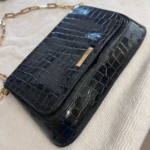 XOXO NY black Crocodile Bag With Gold Link Chain VERY NICE! Clutch Or Use Strap